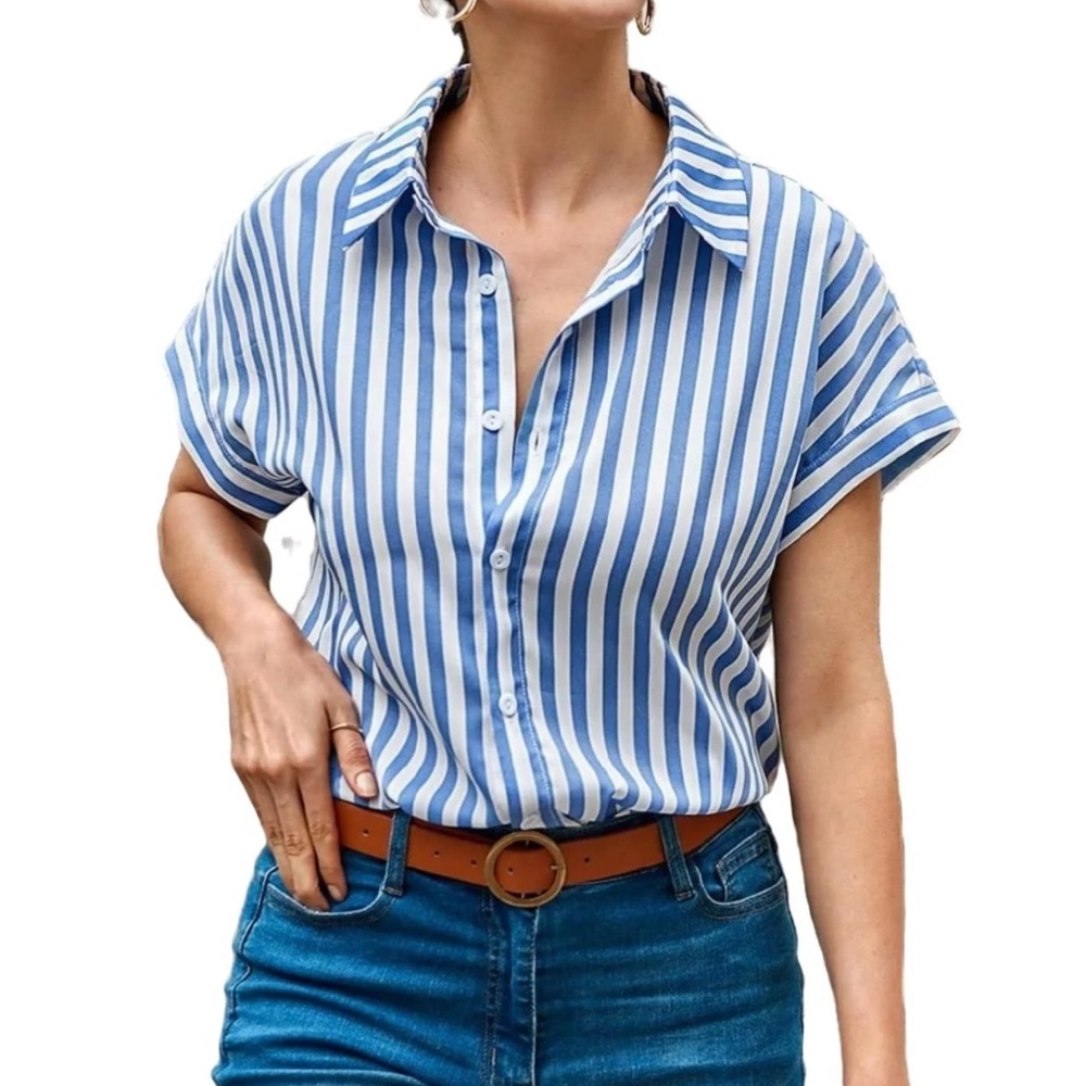 Blue and White Striped womens Shirt